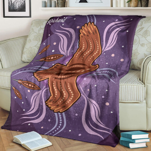 (Richard) Blanket - Aboriginal Dot Art Vector Painting With Eagle Purple