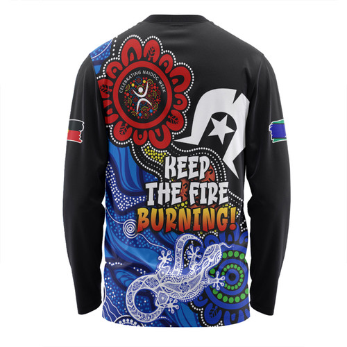 Australia Long Sleeve T-shirt Naidoc Week 2024 Indigenous Keep The Fire Burning Aboriginal Dot Art Painting