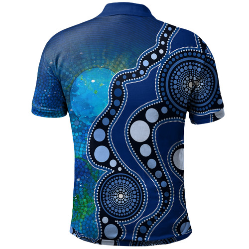(Debbie Alford) Polo - Australia Indigenous Flag Circle Dot Painting Art (Blue) (Debbie Alford) Polo - Australia Indigenous Flag Circle Dot Painting Art (Blue)