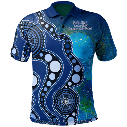 (Debbie Alford) Polo - Australia Indigenous Flag Circle Dot Painting Art (Blue)