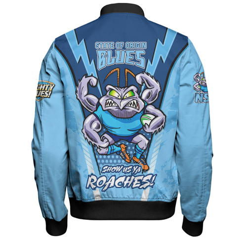 New South Wales Blues Bomber Jacket Custom State Of Origin 2024 Show Us Ya Roaches!