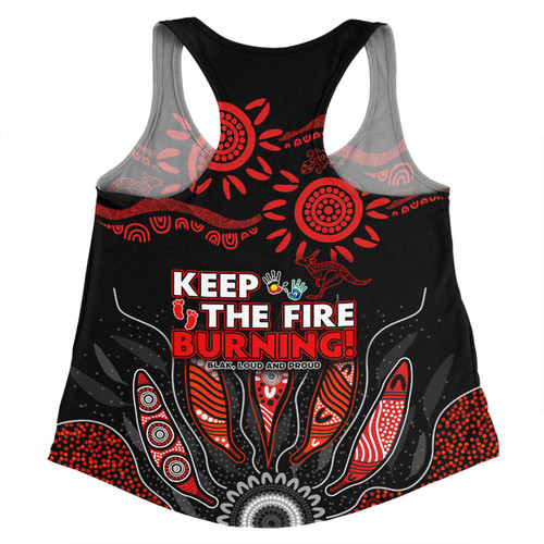 Australia Women Racerback Singlet Naidoc Week 2024 Indigenous Keep The Fire Burning Aboriginal Gum Leaf Painting Red