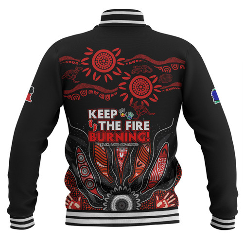 Australia Baseball Jacket Naidoc Week 2024 Indigenous Keep The Fire Burning Aboriginal Gum Leaf Painting Red Australia Baseball Jacket Naidoc Week 2024 Indigenous Keep The Fire Burning Aboriginal Gum Leaf Painting Red