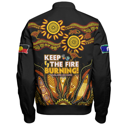 Australia Bomber Jacket Naidoc Week 2024 Indigenous Keep The Fire Burning Aboriginal Gum Leaf Painting Yellow