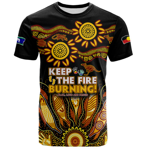 Australia T-Shirt Naidoc Week 2024 Indigenous Keep The Fire Burning Aboriginal Gum Leaf Painting Yellow