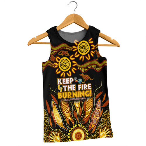 Australia Men Singlet Naidoc Week 2024 Indigenous Keep The Fire Burning Aboriginal Gum Leaf Painting Yellow