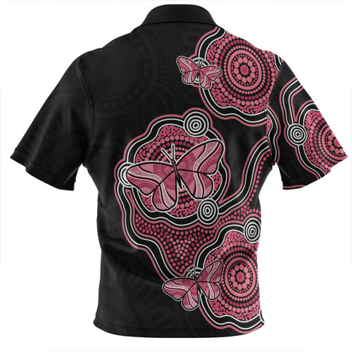Australia Zip Polo Shirt Aboriginal Butterfly Dot Art Inspired