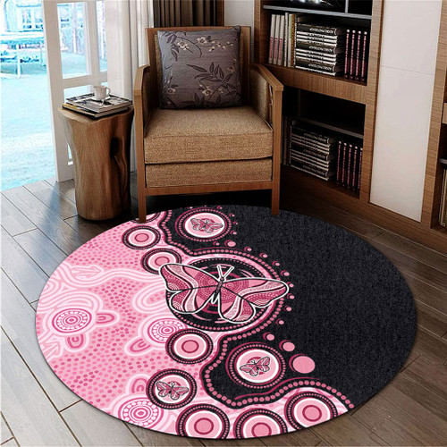 Australia Round Rug Indigenous Butterfly Aboriginal Dot Arts