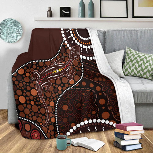 Australia Blanket Aboriginal Inspired Lizard With Dot Painting Pattern
