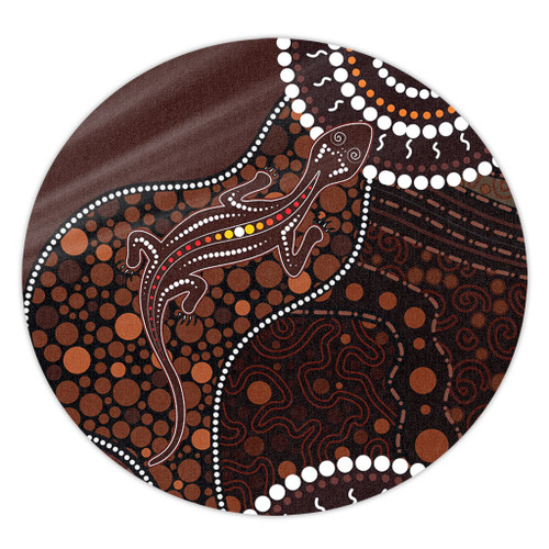 Australia Round Rug Aboriginal Inspired Lizard With Dot Painting Pattern
