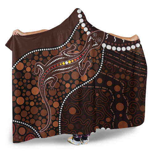 Australia Hooded Blanket Aboriginal Inspired Lizard With Dot Painting Pattern