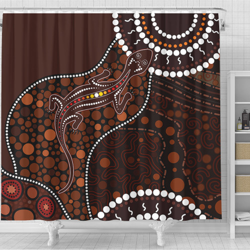 Australia Shower Curtain Aboriginal Inspired Lizard With Dot Painting Pattern