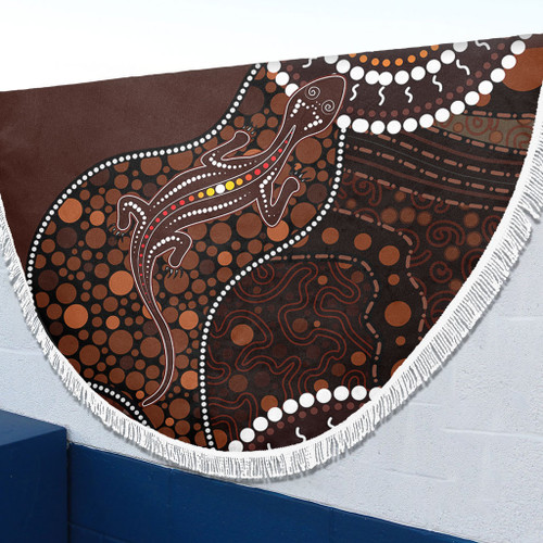 Australia Beach Blanket Aboriginal Inspired Lizard With Dot Painting Pattern