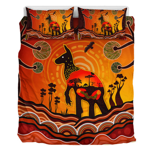 Australia Bedding Set Aboriginal Indigenous Kangaroo With Dot Painting Pattern