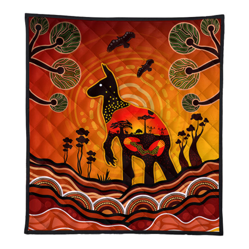 Australia Quilt Aboriginal Indigenous Kangaroo With Dot Painting Pattern Australia Quilt Aboriginal Indigenous Kangaroo With Dot Painting Pattern