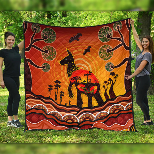 Australia Quilt Aboriginal Indigenous Kangaroo With Dot Painting Pattern Australia Quilt Aboriginal Indigenous Kangaroo With Dot Painting Pattern