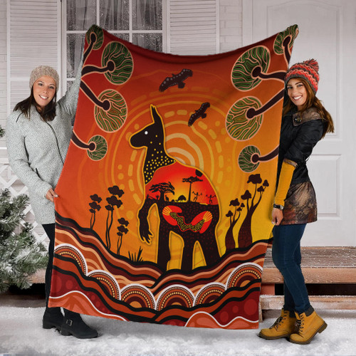 Australia Blanket Aboriginal Indigenous Kangaroo With Dot Painting Pattern Australia Blanket Aboriginal Indigenous Kangaroo With Dot Painting Pattern