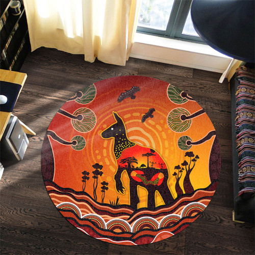 Australia Round Rug Aboriginal Indigenous Kangaroo With Dot Painting Pattern