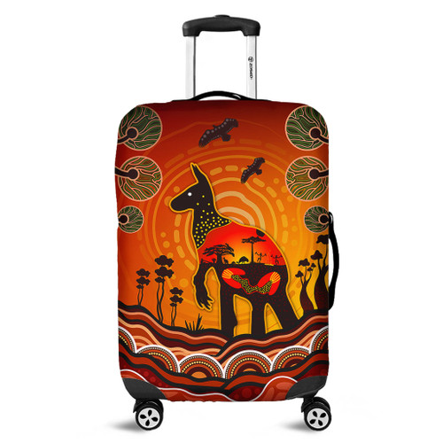 Australia Luggage Cover Aboriginal Indigenous Kangaroo With Dot Painting Pattern Australia Luggage Cover Aboriginal Indigenous Kangaroo With Dot Painting Pattern