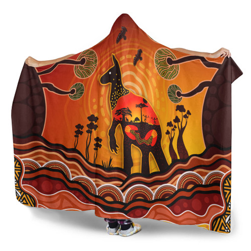 Australia Hooded Blanket Aboriginal Indigenous Kangaroo With Dot Painting Pattern Australia Hooded Blanket Aboriginal Indigenous Kangaroo With Dot Painting Pattern