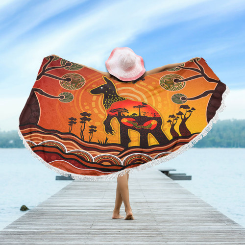 Australia Beach Blanket Aboriginal Indigenous Kangaroo With Dot Painting Pattern Australia Beach Blanket Aboriginal Indigenous Kangaroo With Dot Painting Pattern