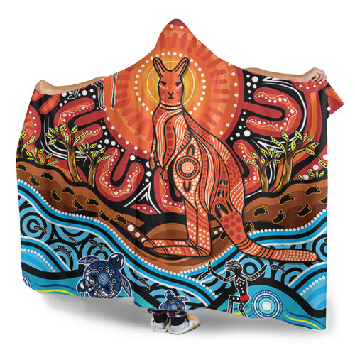 Australia Hooded Blanket Aboriginal Inspired Kangaroo Dreaming Dot Painting Pattern Australia Hooded Blanket Aboriginal Inspired Kangaroo Dreaming Dot Painting Pattern