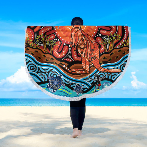 Australia Beach Blanket Aboriginal Inspired Kangaroo Dreaming Dot Painting Pattern