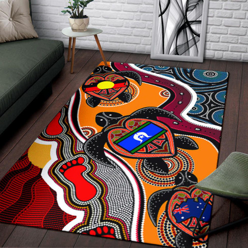 Australia Area Rug - Australia Aboriginal Dots With Turtle and NAIDOC Flags Australia Area Rug - Australia Aboriginal Dots With Turtle and NAIDOC Flags