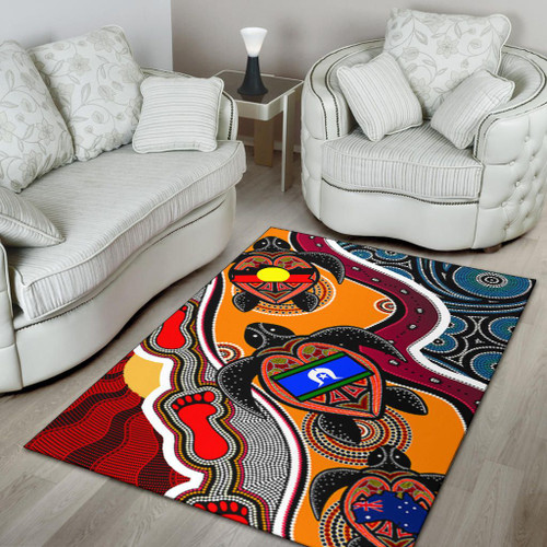 Australia Area Rug - Australia Aboriginal Dots With Turtle and NAIDOC Flags Australia Area Rug - Australia Aboriginal Dots With Turtle and NAIDOC Flags