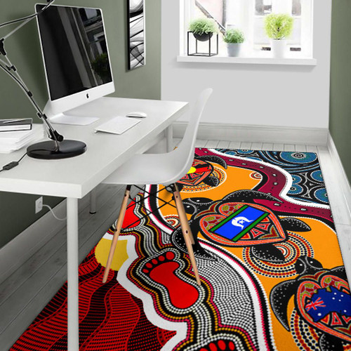 Australia Area Rug - Australia Aboriginal Dots With Turtle and NAIDOC Flags Australia Area Rug - Australia Aboriginal Dots With Turtle and NAIDOC Flags