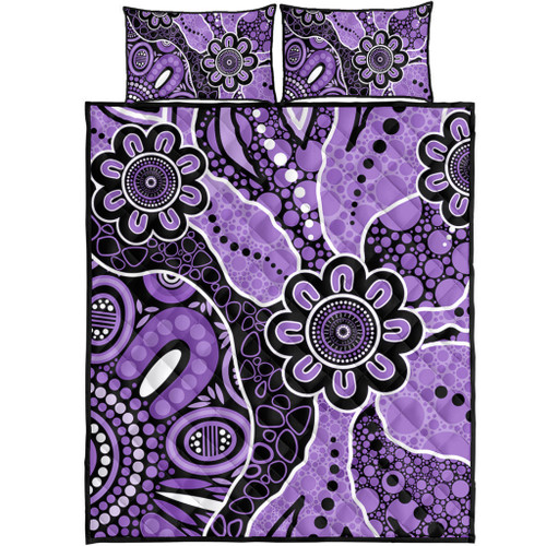 Australia Quilt Bed Set Aboriginal Design Art Color Purple