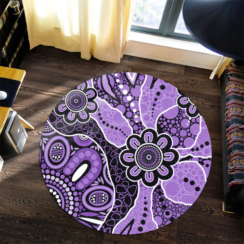 Australia Round Rug Aboriginal Design Art Color Purple Australia Round Rug Aboriginal Design Art Color Purple