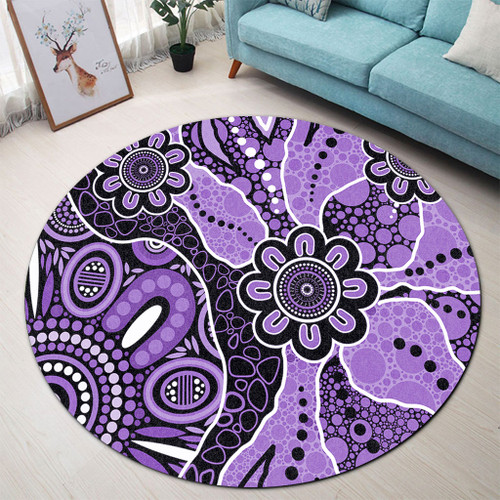 Australia Round Rug Aboriginal Design Art Color Purple Australia Round Rug Aboriginal Design Art Color Purple