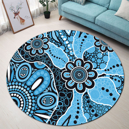Australia Round Rug Aboriginal Design Art Color Blue Australia Round Rug Aboriginal Design Art Color Blue