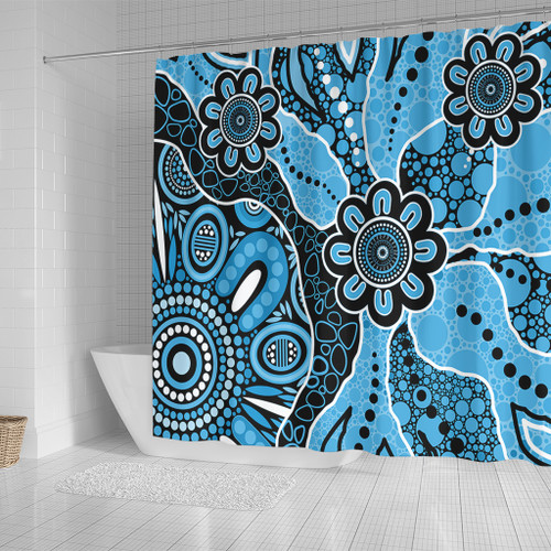 Australia Shower Curtain Aboriginal Design Art Color Blue