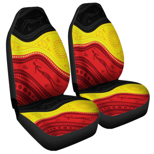 Australia Car Seat Cover Aboriginal Flag Colors In A Dot Art Painting