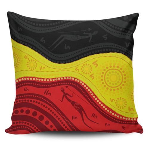 Australia Pillow Cases Aboriginal Flag Colors In A Dot Art Painting