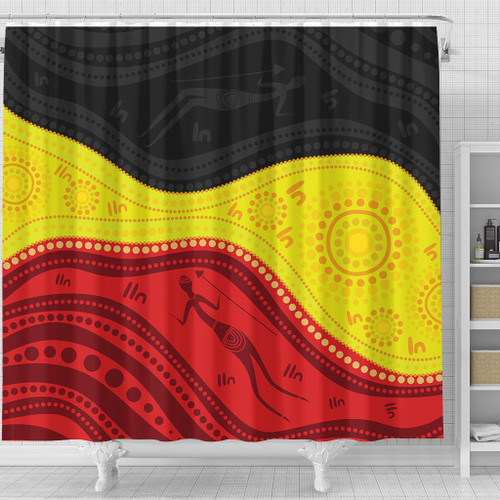 Australia Shower Curtain Aboriginal Flag Colors In A Dot Art Painting
