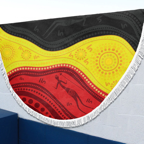 Australia Beach Blanket Aboriginal Flag Colors In A Dot Art Painting
