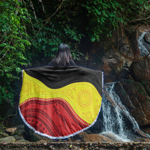 Australia Beach Blanket Aboriginal Flag Colors In A Dot Art Painting