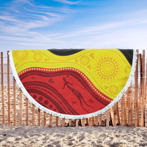 Australia Beach Blanket Aboriginal Flag Colors In A Dot Art Painting