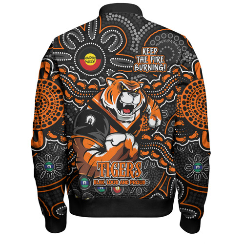 Wests Tigers Bomber Jacket Custom Naidoc Week 2024 Aboriginal Pattern And Torres Strait Islander Inspired Wests Tigers Bomber Jacket Custom Naidoc Week 2024 Aboriginal Pattern And Torres Strait Islander Inspired