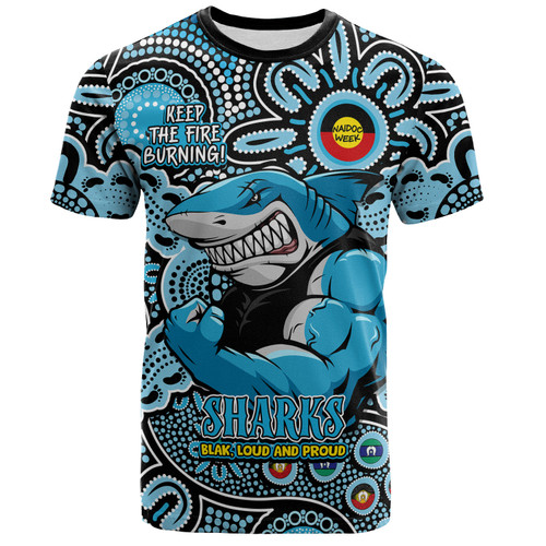 Cronulla-Sutherland Sharks T-Shirt Custom Naidoc Week 2024 Aboriginal Pattern And Torres Strait Islander Inspired