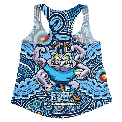 New South Wales Blues Women Racerback Singlet Custom Naidoc Week 2024 Aboriginal Pattern And Torres Strait Islander Inspired