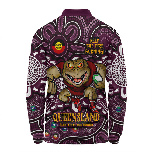 Queensland Maroons Long Sleeve Polo Shirt Custom Naidoc Week 2024 Aboriginal Pattern And Torres Strait Islander Inspired