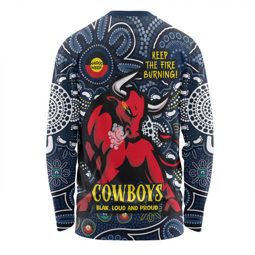North Queensland Cowboys Long Sleeve T-shirt Custom Naidoc Week 2024 Aboriginal Pattern And Torres Strait Islander Inspired