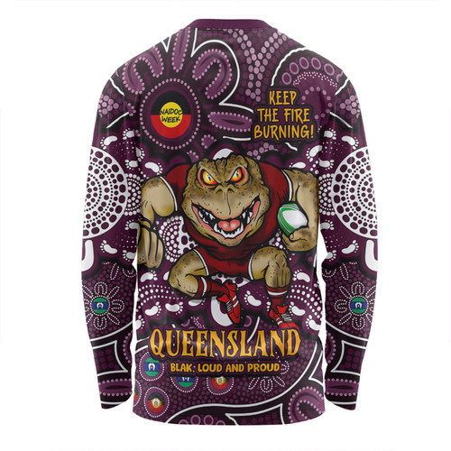 Queensland Maroons Long Sleeve T-shirt Custom Naidoc Week 2024 Aboriginal Pattern And Torres Strait Islander Inspired