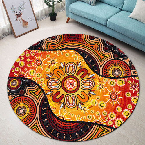 Australia Round Rug Aboriginal Dot Painting Art Style