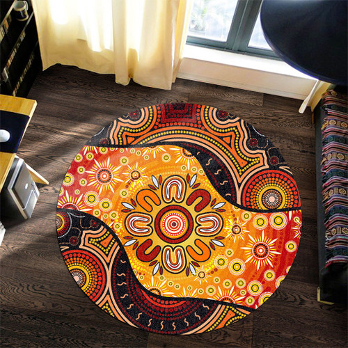 Australia Round Rug Aboriginal Dot Painting Art Style