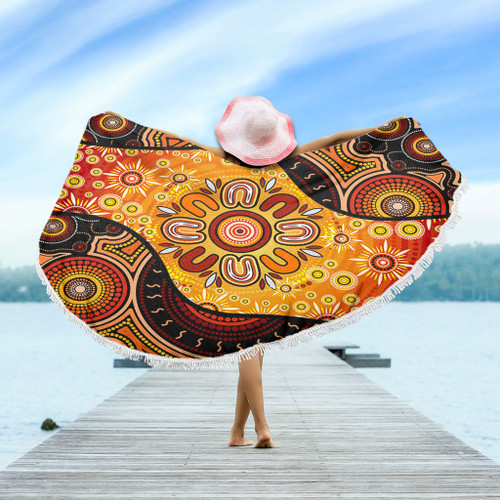 Australia Beach Blanket Aboriginal Dot Painting Art Style